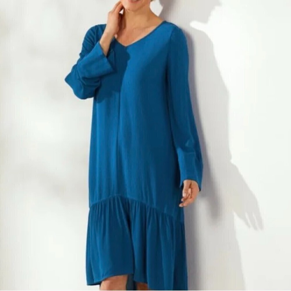 NEW Soft Surroundings Mirabella Boho Crinkled Moroccan Blue Tunic Midi Dress XS